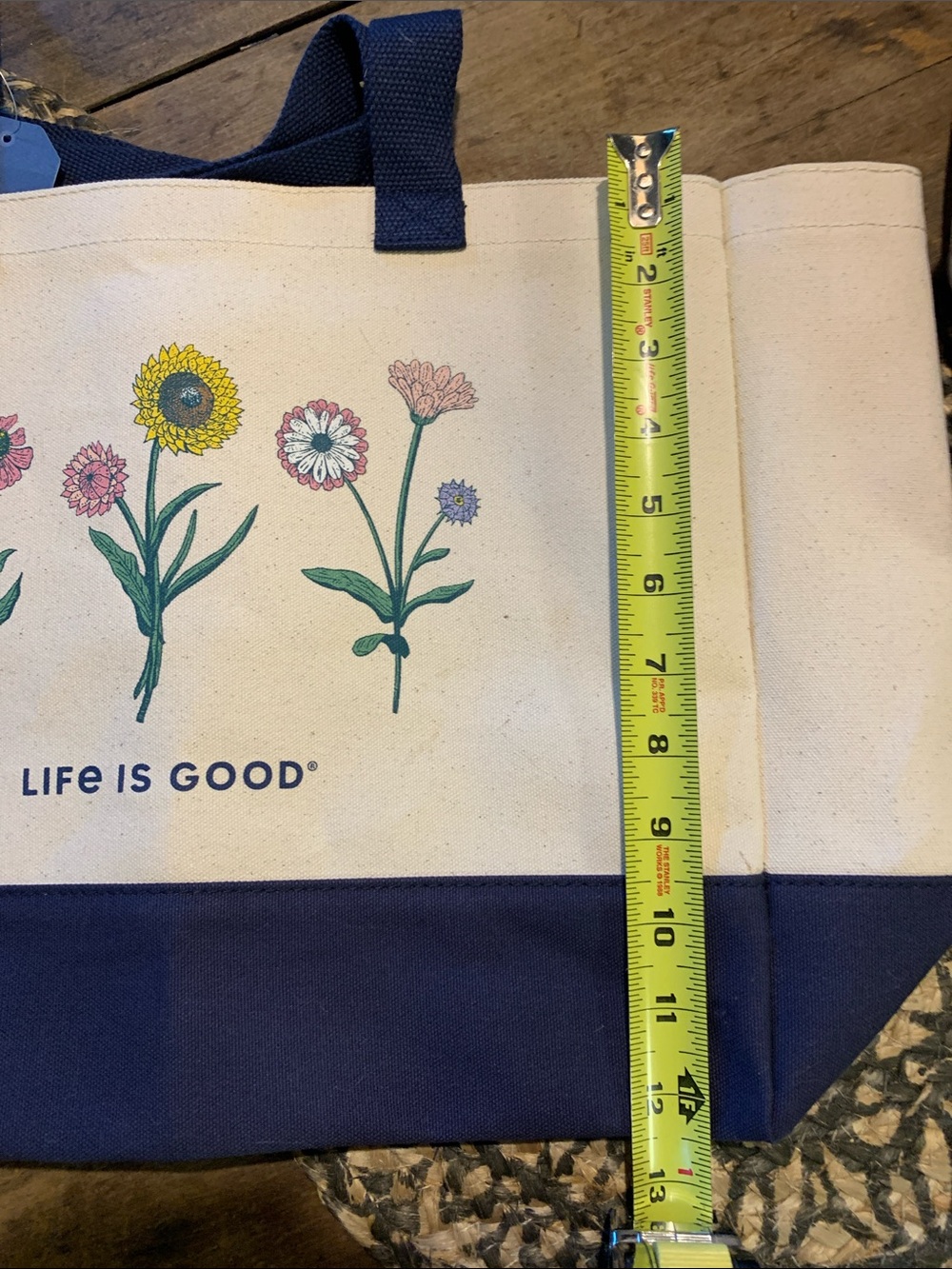 Life Is Good Canvas Tote with Floral Design - Navy & Cream - Picture 11 of 11